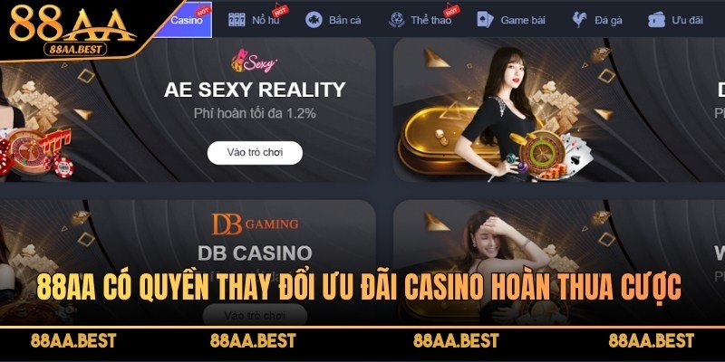 88AA có quyền thay đổi ưu đãi casino hoàn thua cược bất kỳ lúc nào